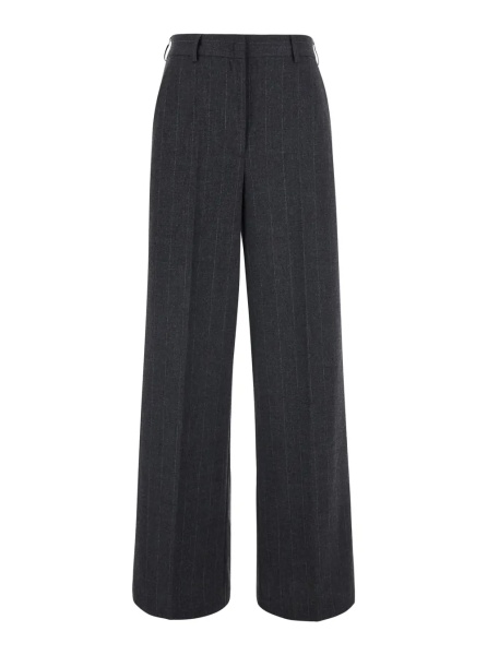 Pantaloni Gray Pants with Striped motif in Wool Blend for Women