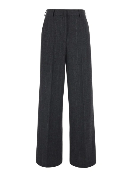 Pantaloni Gray Pants with Striped motif in Wool Blend for Women