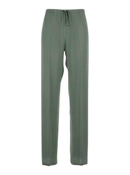 Pantaloni Green Women's Pants with Elastic Waist and Drawstring in Silk Blend