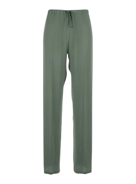 Pantaloni Green Women's Pants with Elastic Waist and Drawstring in Silk Blend