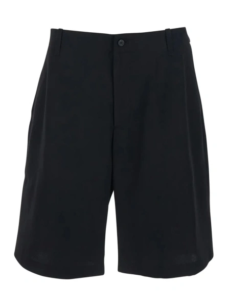 Pantaloni 'Le Short Camargue' Black Bermuda Shorts with Belt Loops and Wide Leg in Wool for Men