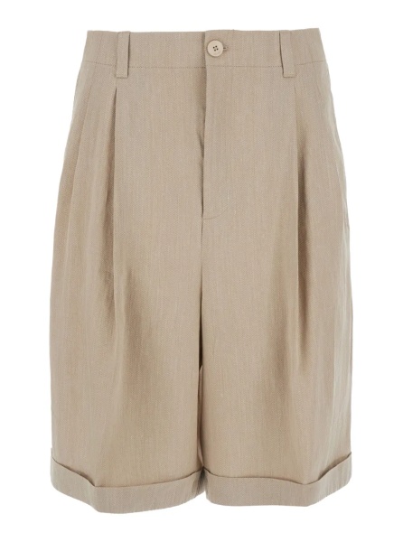 Pantaloni 'Le Short Pastro' Beige Shorts with Turn-Up Hem in Linen Blend for Men