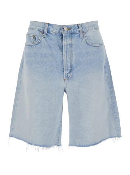 Pantaloni Light blue five-pocket Bermuda shorts with frayed hem for men