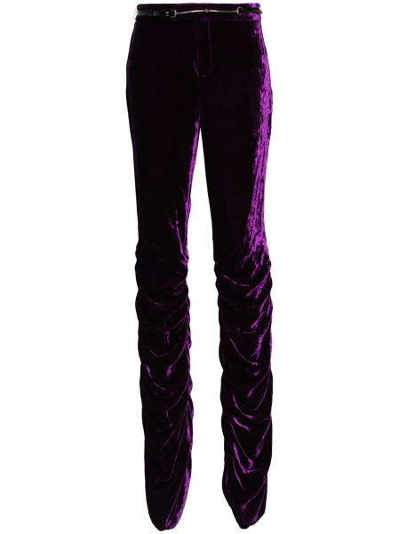 Pantaloni slim fit Gucci Horsebit violet din vascoza si piele