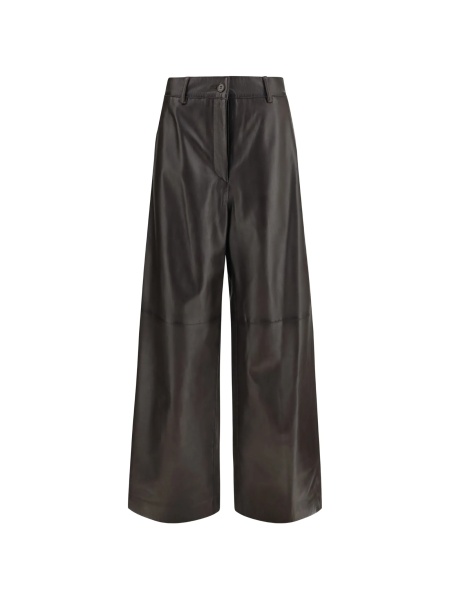 Pantaloni talie inalta P.A.R.O.S.H. maro din piele