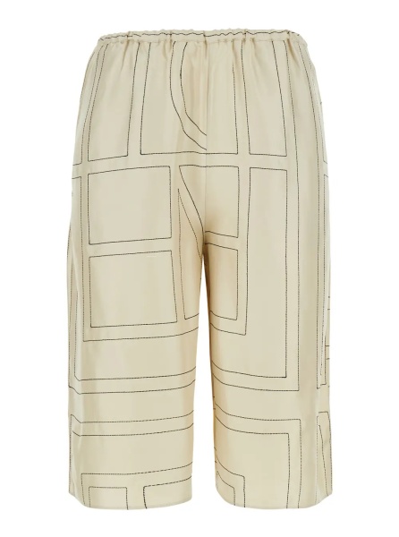 Pantaloni TOTÊME White Bermuda Shorts with elasticated waist and all-over monogram in silk for women