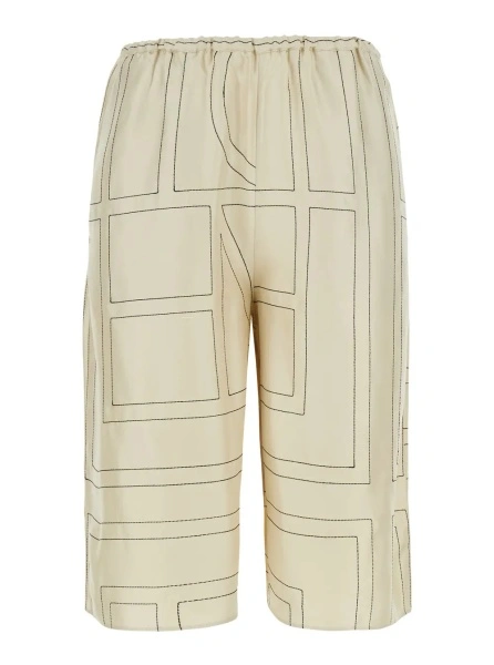 Pantaloni TOTÊME White Bermuda Shorts with elasticated waist and all-over monogram in silk for women