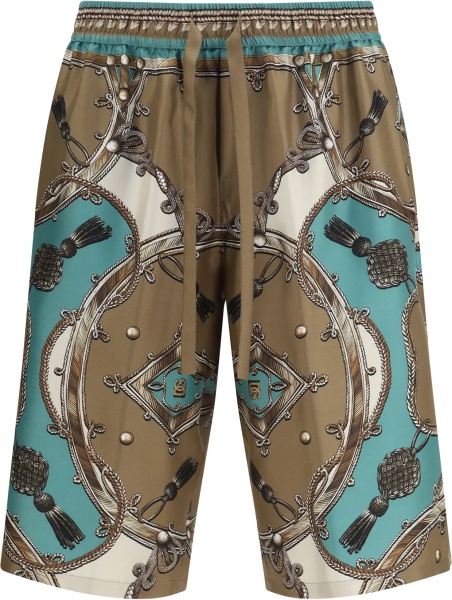 Pantaloni Vanity bermuda Shorts in washed silk twill with Cargo print