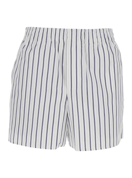Pantaloni White Shorts with Elastic Waist and All-Over Striped Motif for Women