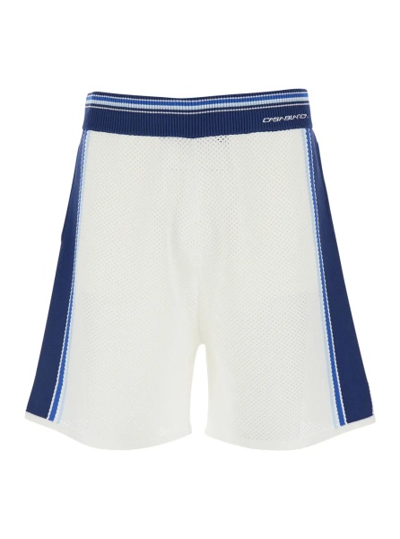 Pantaloni White Shorts with Striped Details and Perforated Design in Fabric Men