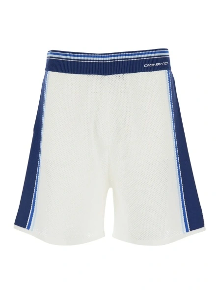 Pantaloni White Shorts with Striped Details and Perforated Design in Fabric Men