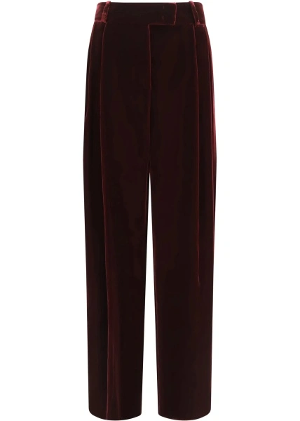 Pantaloni Wide leg Pants with double pleats in viscose and silk velvet