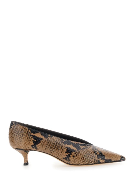Pantofi beige pumps with python print in leather for women