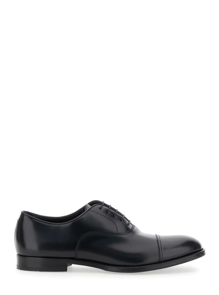 Pantofi Black Smooth Leather Five-Hole Oxford Shoes for Men