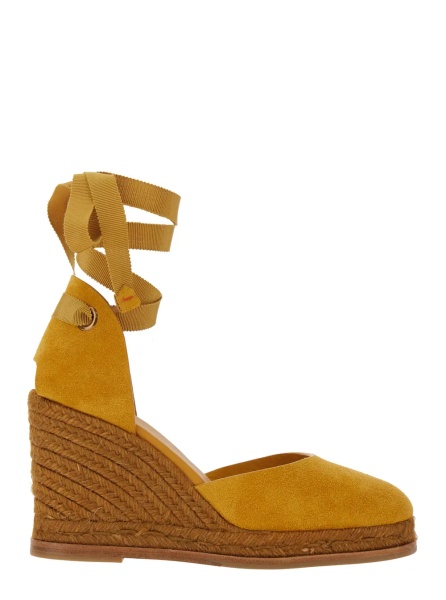 Pantofi 'Camilla' Yellow Wedges with Ankle Strap in Suede for Women