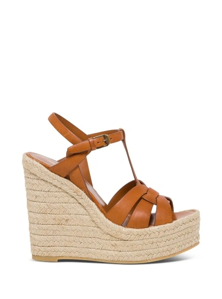 Pantofi cu platforma Saint Laurent 'Tribute' maro din piele