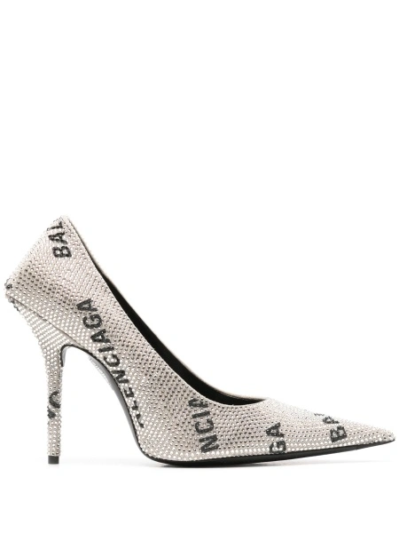 Pantofi cu toc Balenciaga argintii din sticla si piele