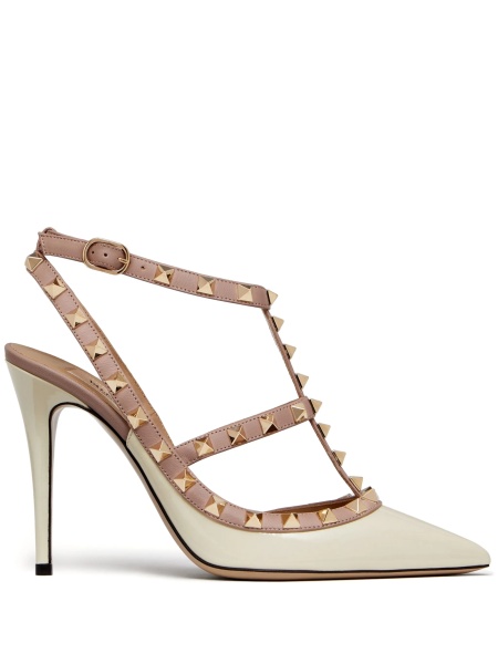 Pantofi cu toc Valentino Garavani Rockstud neutri din piele si metal