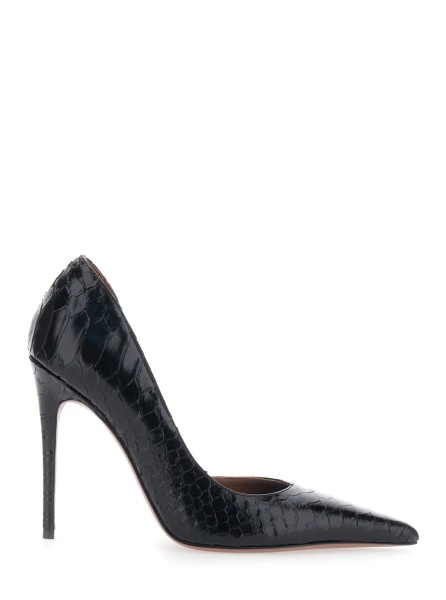 Pantofi 'Vera' Black Pumps with High Stiletto Heel and Snake Skin Effect in Leather Women