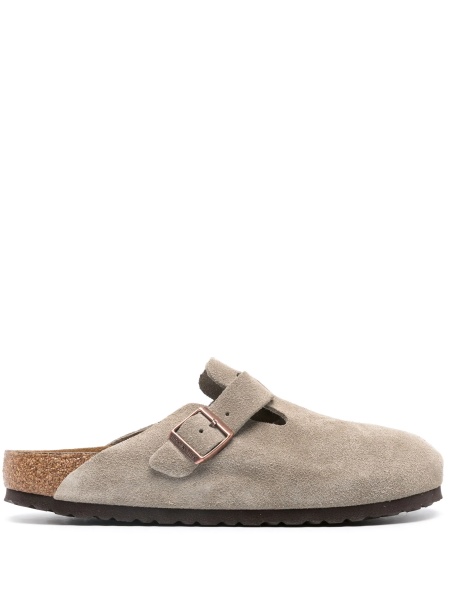 Papuci Birkenstock neutri din piele intoarsa