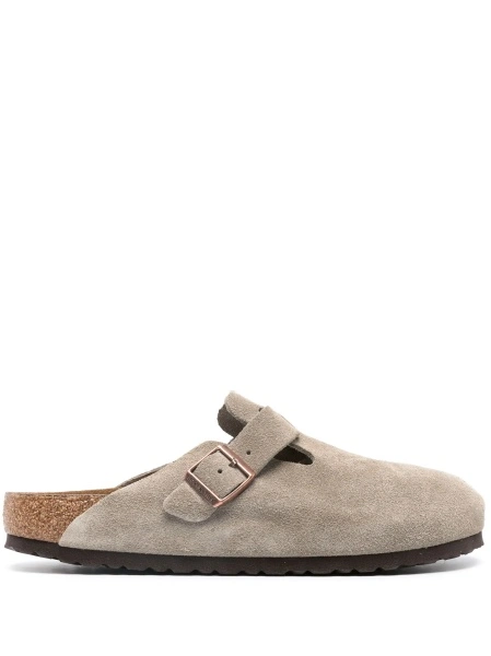 Papuci Birkenstock neutri din piele intoarsa