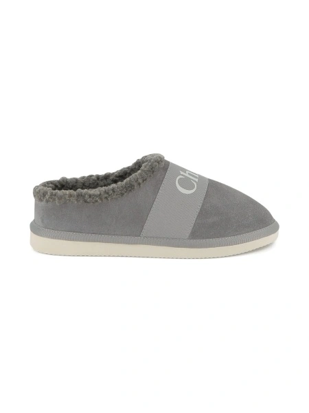 Papuci Chloe gri din piele intoarsa si material textil