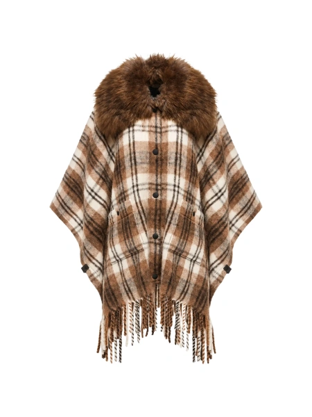 Poncho Moncler Grenoble maro din lana si mohair