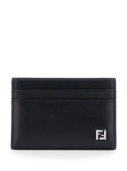 Portofele Black Card Holder with FF Logo Plate on the Front in Leather for Men