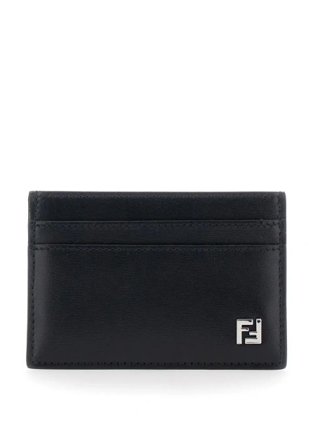 Portofele Black Card Holder with FF Logo Plate on the Front in Leather for Men