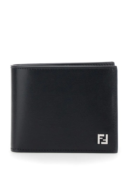 Portofele Black Wallet with Logo Plate on the Front In Leather For Men
