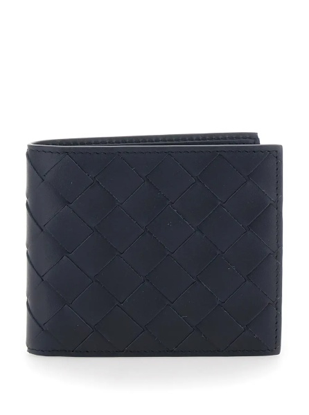 Portofele Blue Bi-Fold Wallet with Intreccio Motif and Embossed Logo Lettering Inside in Leather for Men