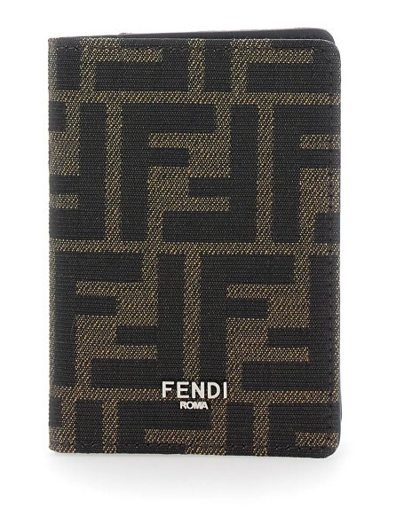 Portofele Brown Cardholder with Logo on the Front and FF All Over Motif in Fabric for Men