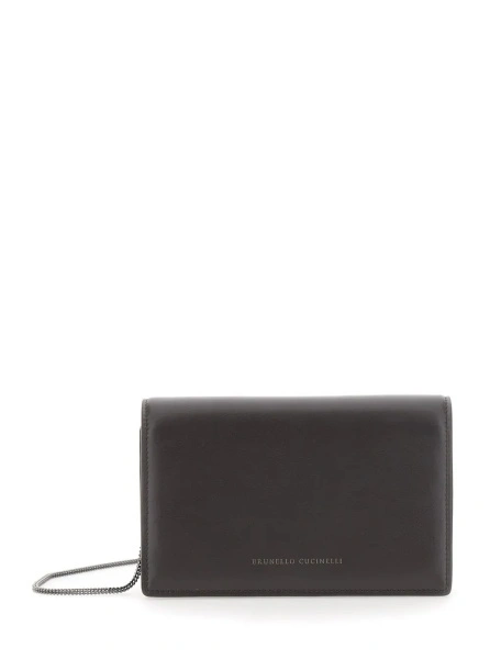 Portofele brown wallet with front logo lettering in leather Women