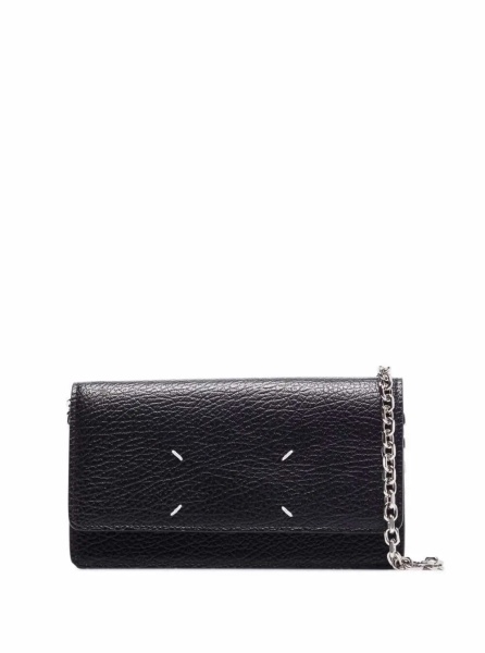 Portofele Crossbody Wallet with Magnetic Closure in Grained Black Leather for Women