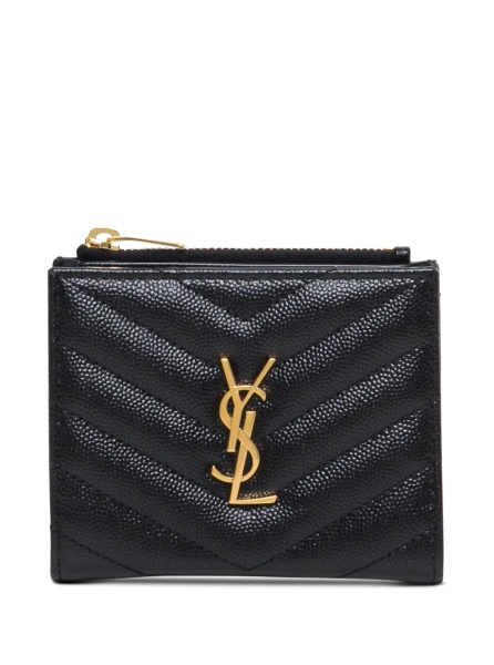 Portofele Wallet 'Chevron' with Metal Logo in Black Leather for Women