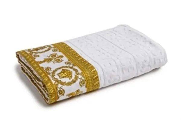 Prosoape Towel with Baroque Print Profiles in White Cotton Unisex