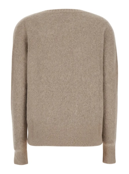 Pulover Beige Long Sleeve V-Neck Top for Women
