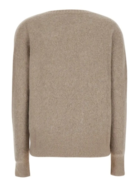 Pulover Beige sweater with V neck in wool blend for women