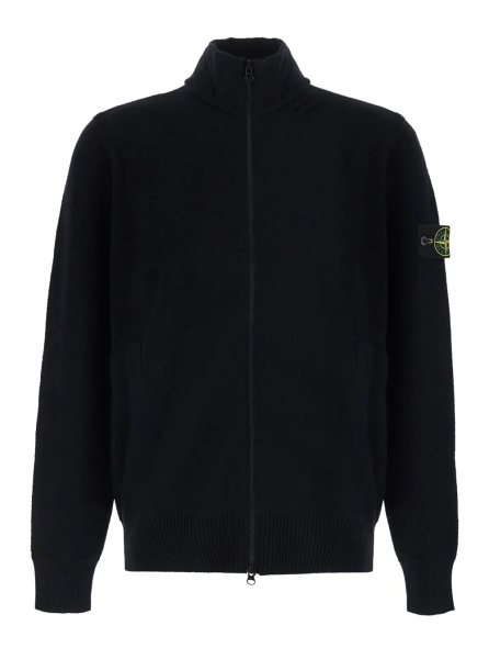 Pulover black Sweater with high collar and logo patch on the sleeve in virgin wool for men