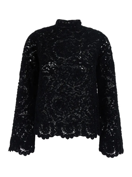 Pulover black Sweater with lace details and perforated design in fabric for women