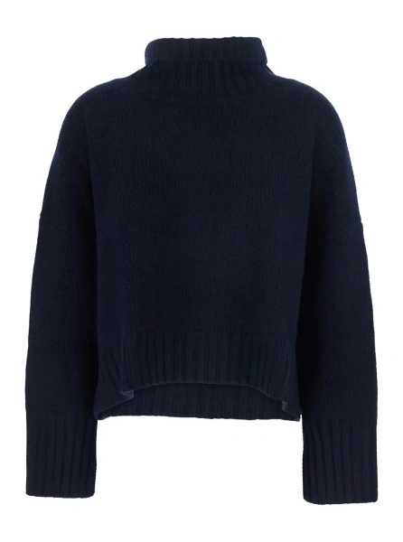 Pulover Blue crewneck sweater with ribbed knit and turtleneck in cotton blend women
