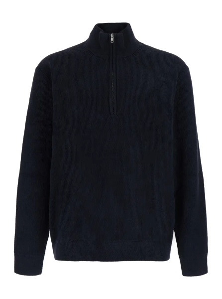 Pulover Blue Vertical Striped Zip Sweater for Men