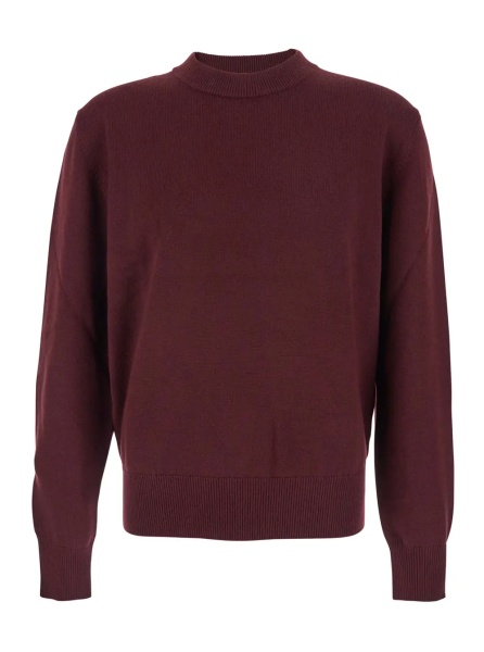 Pulover Bordeaux Crew Neck Sweater with Dropped Shoulder in Wool Blend Man