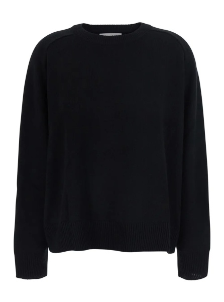 Pulover Boyfriend Crewneck Sweater with round neck and long sleeves 100% Cashmere Black Women
