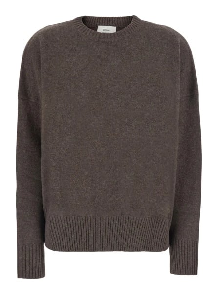 Pulover brown Sweater with round neck and mini logo in Cashmere for women