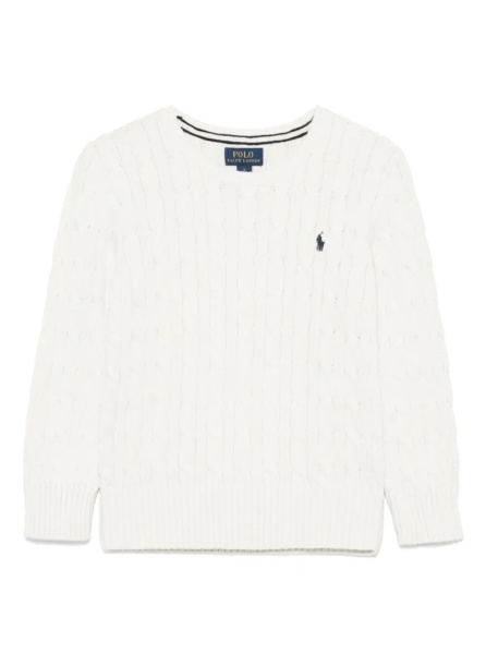 Pulover Cable Knit Sweater with White Pony Embroidery in Cotton Boy
