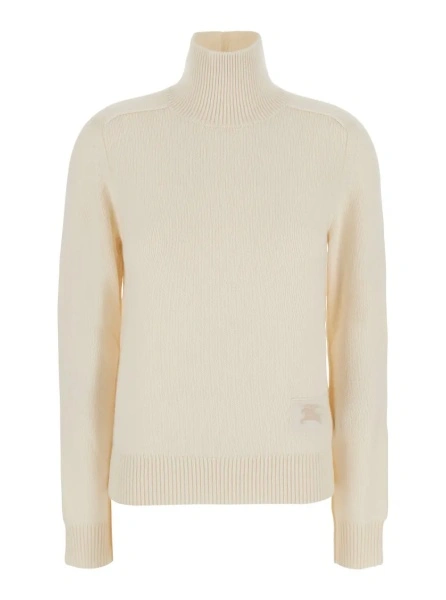 Pulover 'Christina' White Sweater with High Neck and EKD Patch on the Front in Cashmere for Women