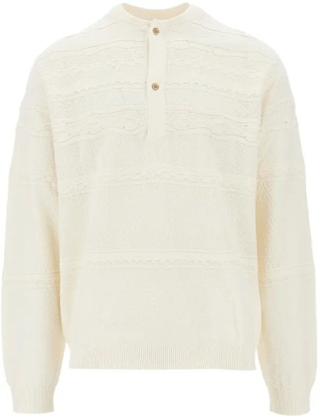 Pulover Cotton-blend Henley collar sweater