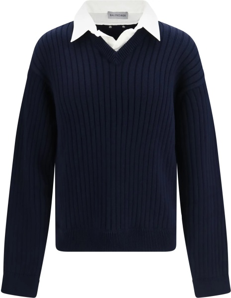 Pulover Cotton Sweater with shirt details