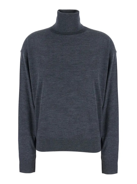 Pulover 'FREDA' grey Sweater with V-neck in virgin wool for women